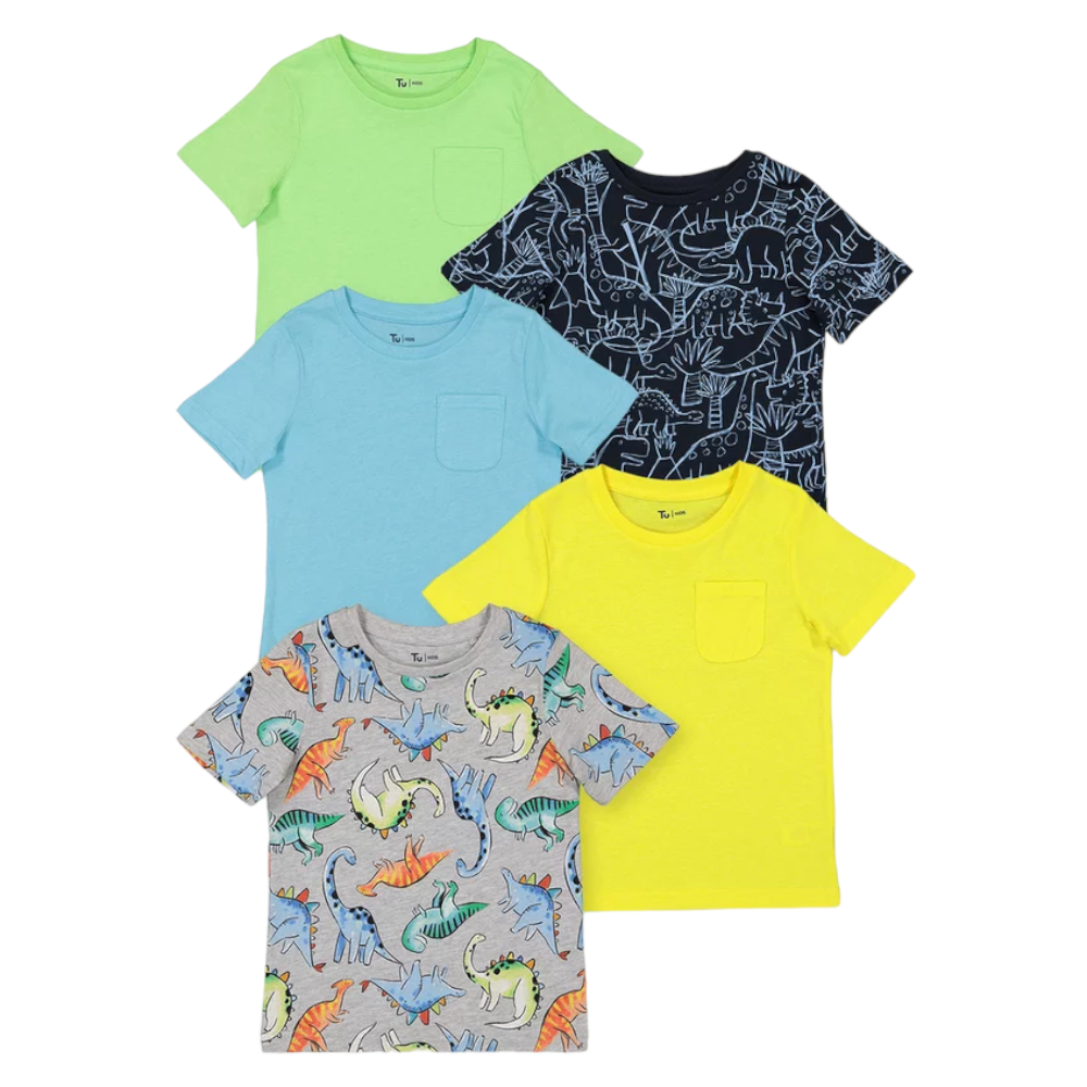 Tu Clothing Dinosaur Print & Bright T-Shirts 5 Pack - Image 2
