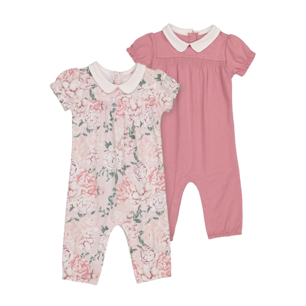 Tu Clothing Floral Print & Pink Jersey Rompers 2 Pack