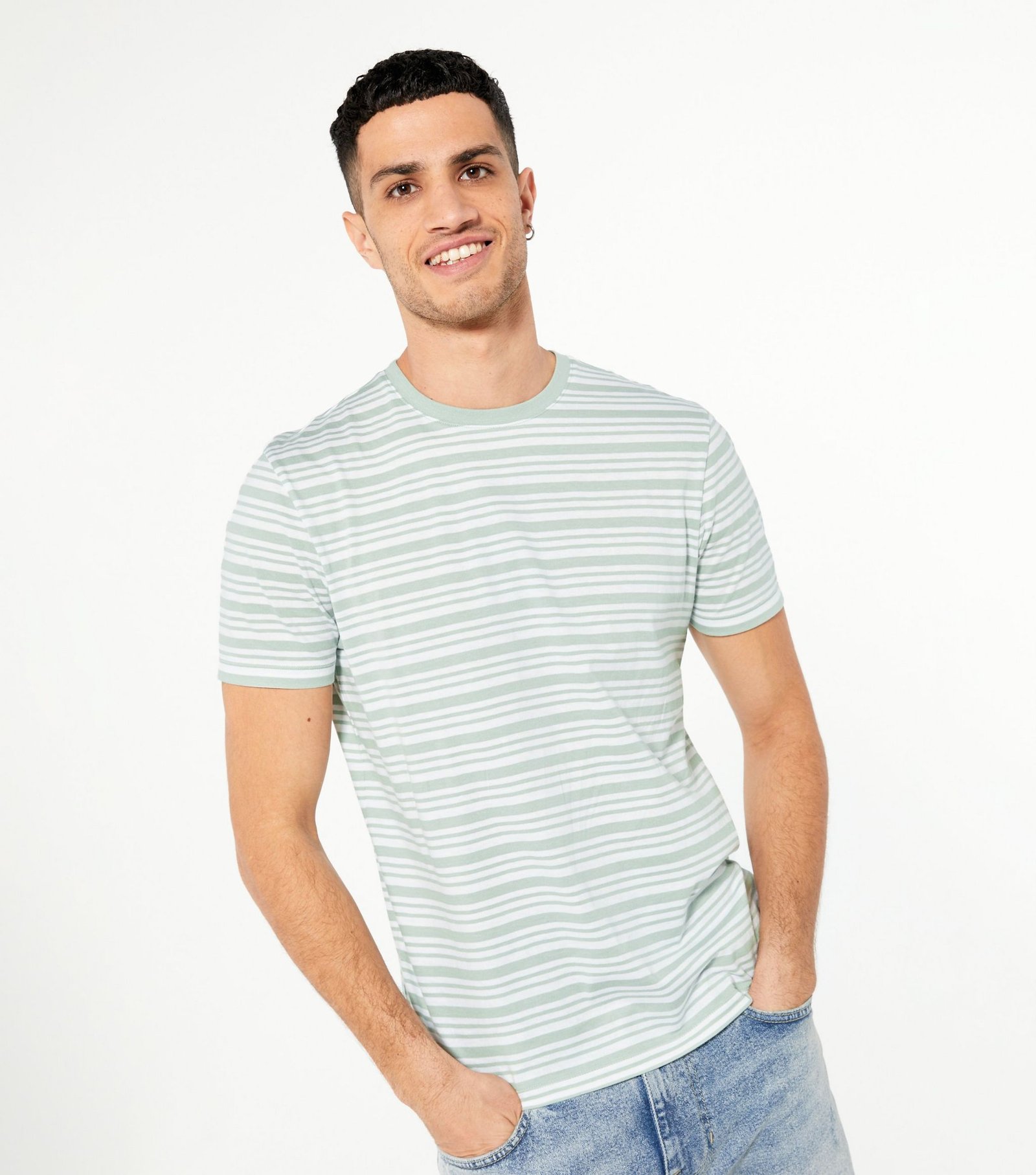 New Look Light Green Stripe Crew Neck T-Shirt