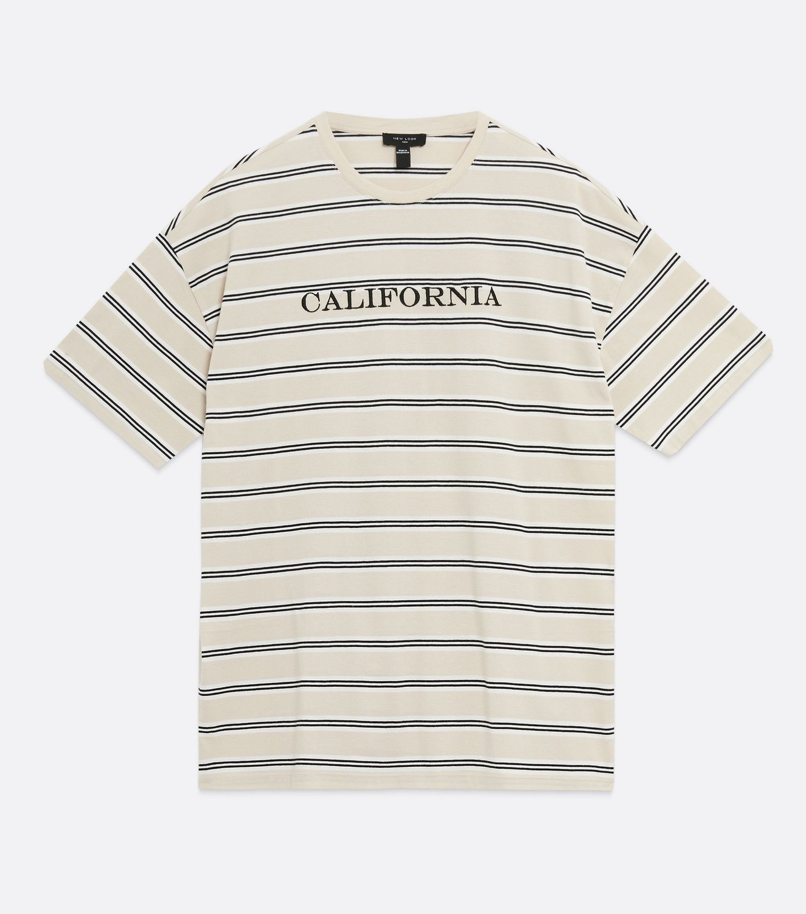 New Look Stone Stripe California Embroidered T-Shirt - Image 3