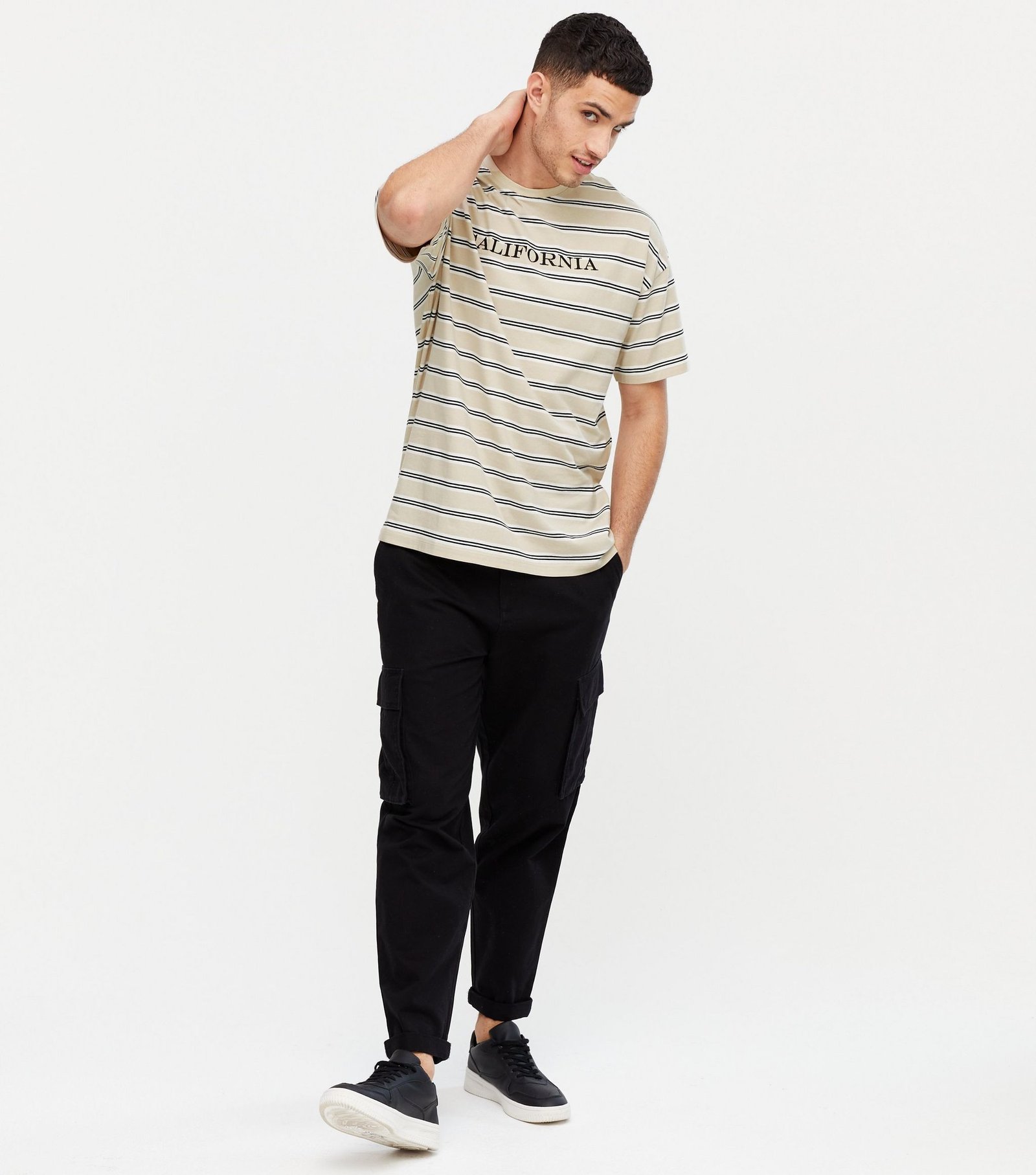 New Look Stone Stripe California Embroidered T-Shirt